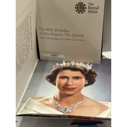 2016 Royal Mint £5 Five Pound Silver Proof Coin 90th Birthday Queen EII COA#1977