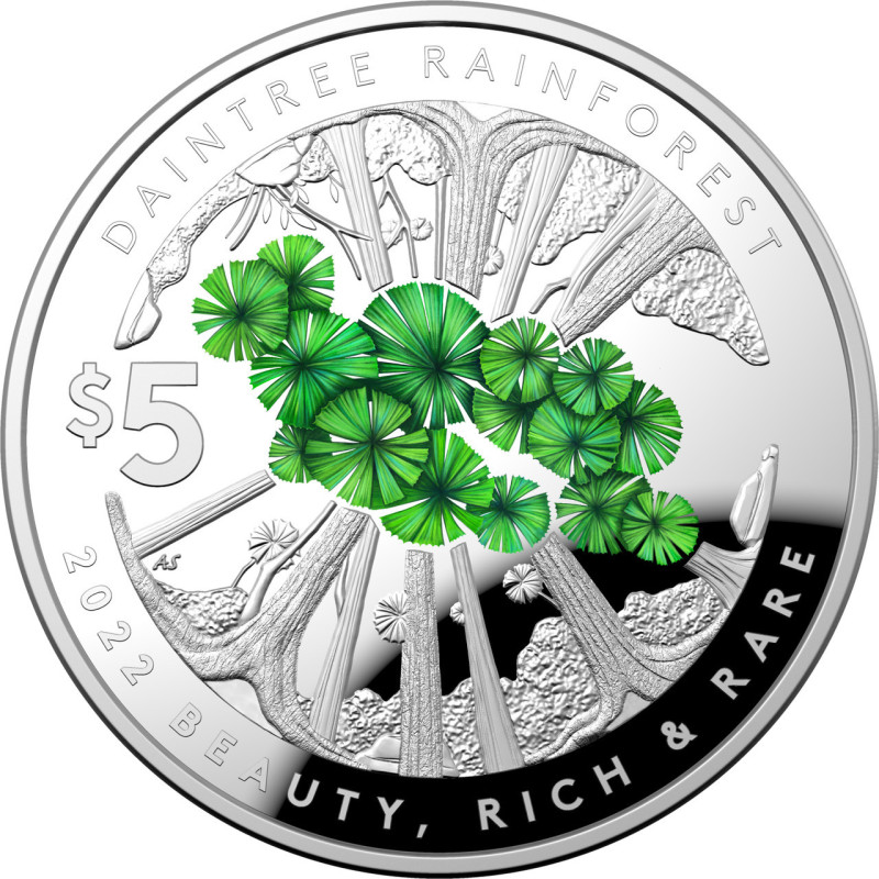 Beauty, Rich & Rare – Great Daintree Rainforest 2022 $5 Silver Coloured Proof Domed Coin Beauty, Rich & Rare – Great Daintree Rainforest 2022 $5 Silver Coloured Proof Domed Coin