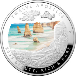 2023 $5 Silver Coloured Proof Domed Coin – Beauty, Rich & Rare – Twelve Apostles