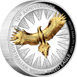 Australian Wedge-tailed Eagle 10th Anniversary 2024 1oz Silver Proof High Relief Gilded Coin