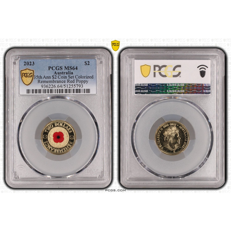 2023 Australia 35th Anniversary $2 Coin Set Remembrance Red Poppy PCGS MS65