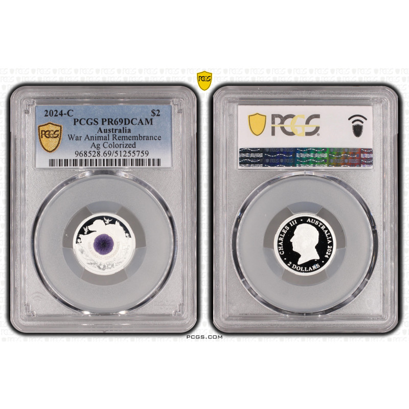 2024-C $2 War Animal Remembrance Ag Colorized PR69 DCAM