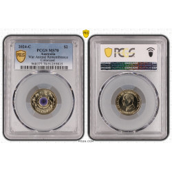 2024 War Animals Remembrance Purple Poppy $2 PCGS ‘C’ Mintmark MS70 Gold Shield