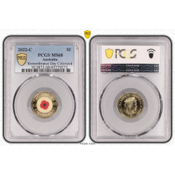 Australia 2022 C Mintmark Red Poppy Two Dollars $2 Coloured Coin PCGS MS68