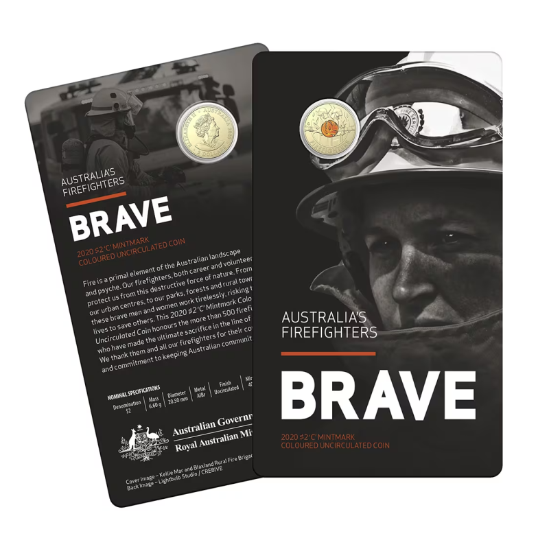 2020 $2 Australia's Firefighters C Mintmark Uncirculated Coin In Card