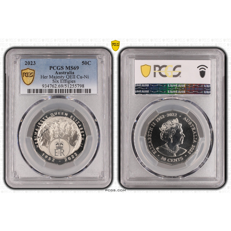 2023 Her Majesty Queen Elizabeth Regina QEII Six Effigies 50c PCGS MS69